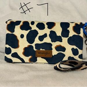 Wrangler Navy, Cream and Brown Leopard Print Wristlet Clutch